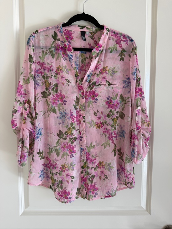 Kut from the Kloth Tops - Kut from the Kloth Pink Floral Roll-Tab Button Blouse